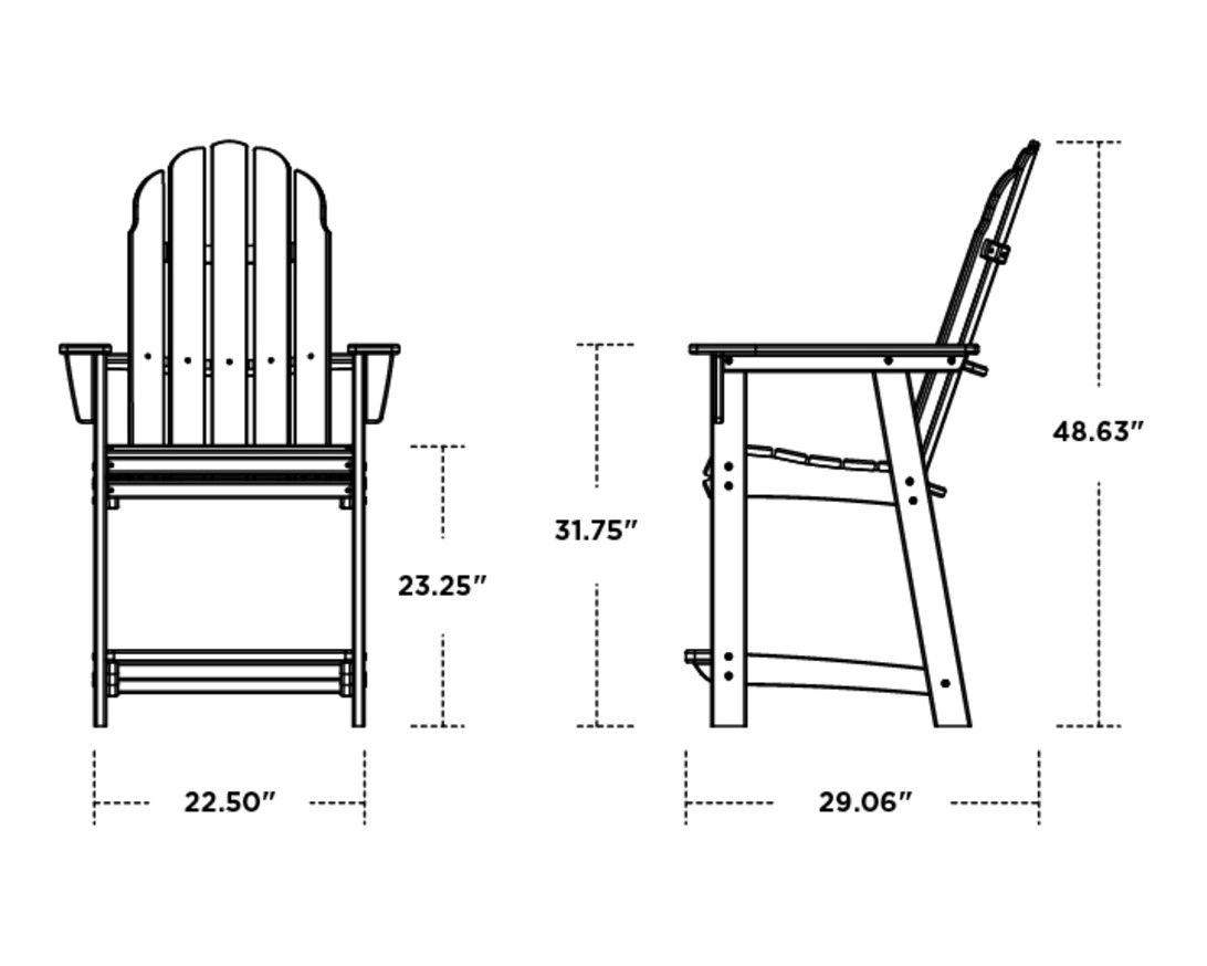 Dimensions for Vineyard Curveback Adirondack Counter Chair