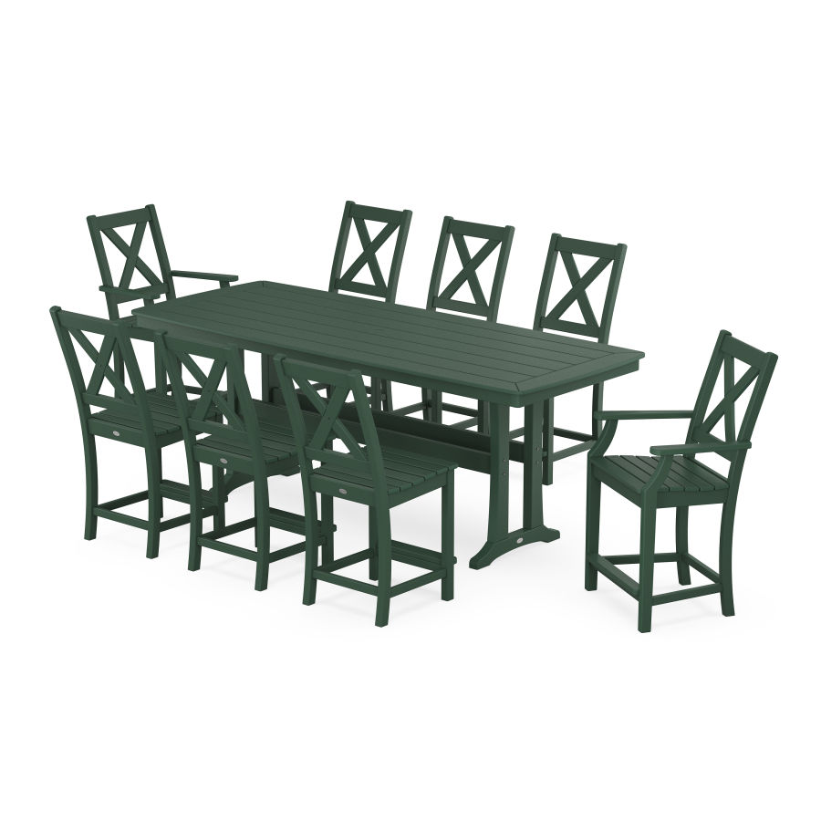 POLYWOOD Braxton 9-Piece Counter Set with Trestle Legs in Green