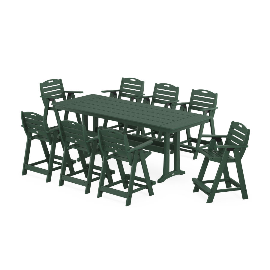 POLYWOOD Nautical 9-Piece Farmhouse Counter Set with Trestle Legs in Green