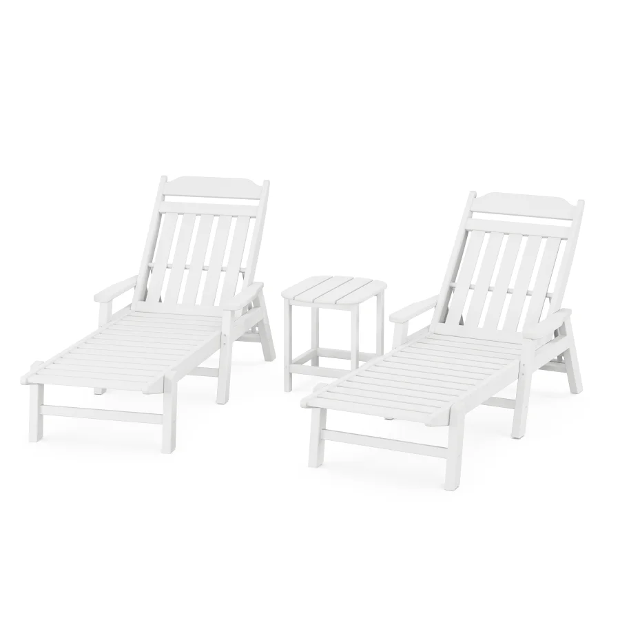 POLYWOOD Cottage 3-Piece Chaise Set with Arms in White