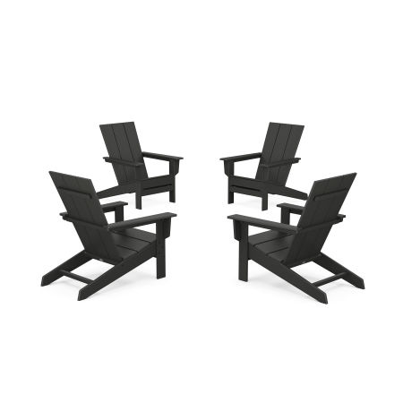 POLYWOOD 4-Piece Modern Studio Adirondack Chair Conversation Set in Black
