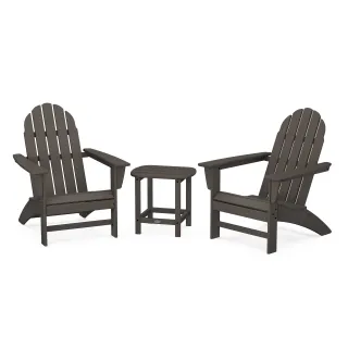 POLYWOOD Vineyard 3-Piece Adirondack Set with South Beach 18" Side Table in Vintage Finish