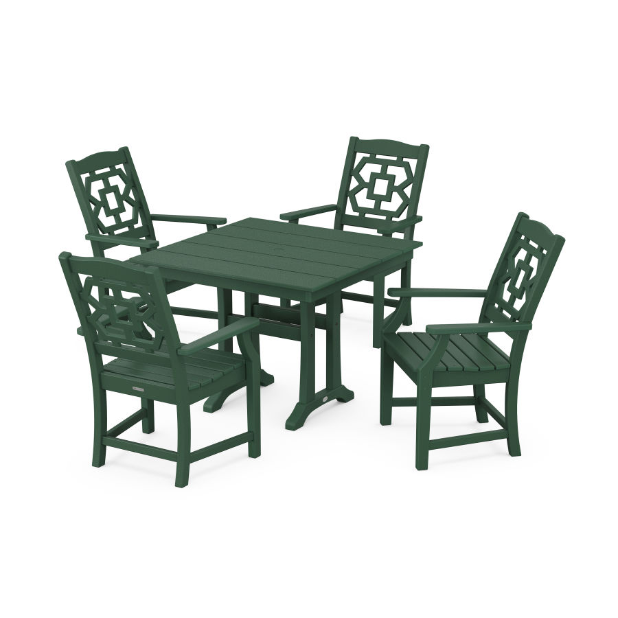POLYWOOD Chinoiserie 5-Piece Farmhouse Dining Set with Trestle Legs in Green