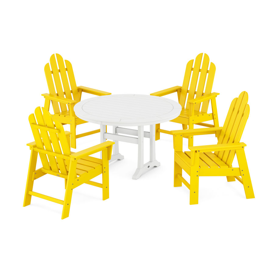 POLYWOOD Long Island 5-Piece Round Dining Set with Trestle Legs in Lemon / White