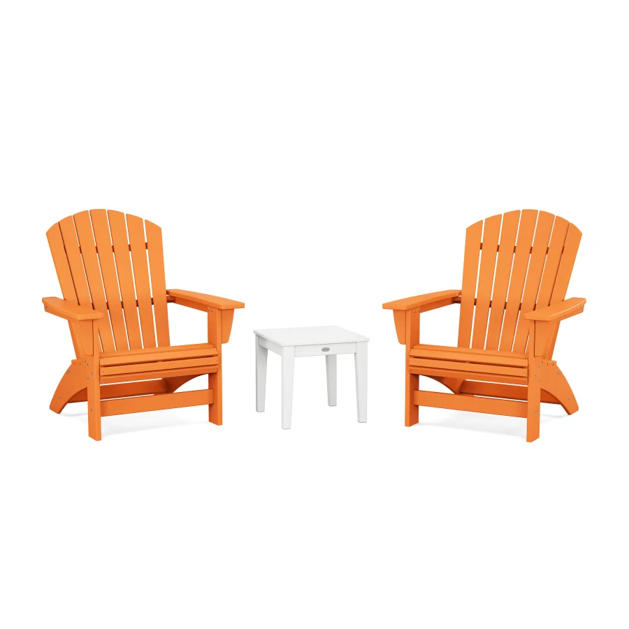 POLYWOOD 3-Piece Nautical Grand Adirondack Set in Tangerine / White