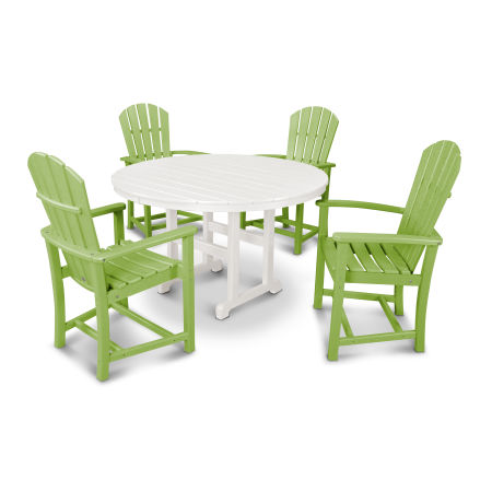 POLYWOOD Palm Coast 5-Piece Round Farmhouse Dining Set in Lime / White
