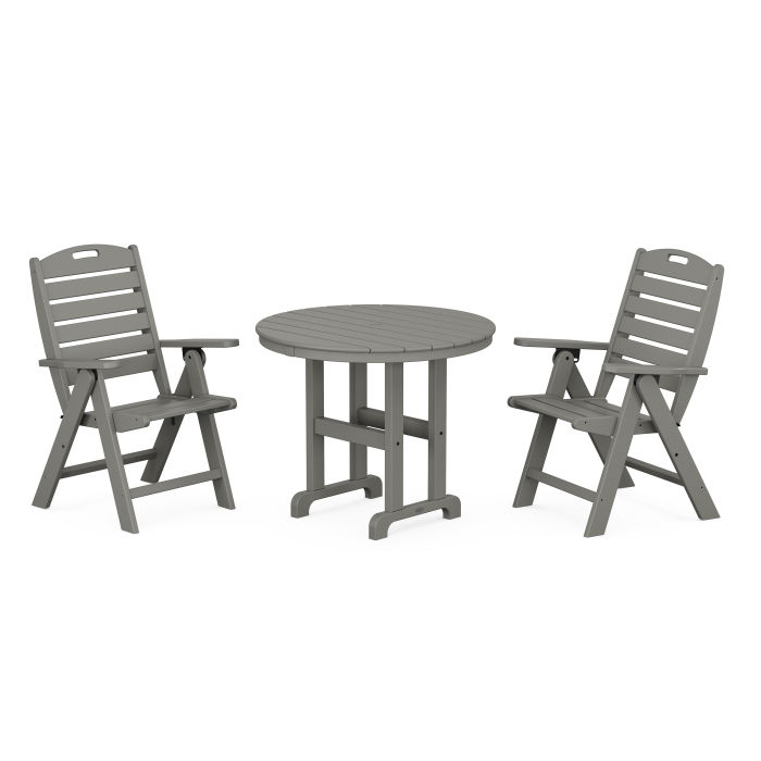 POLYWOOD Nautical Folding Highback Chair 3-Piece Round Dining Set