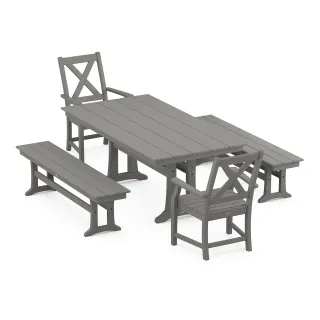 POLYWOOD Braxton 5-Piece Farmhouse Dining Set With Trestle Legs