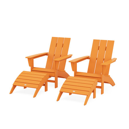 Modern Adirondack Chair 4-Piece Set with Ottomans in Tangerine