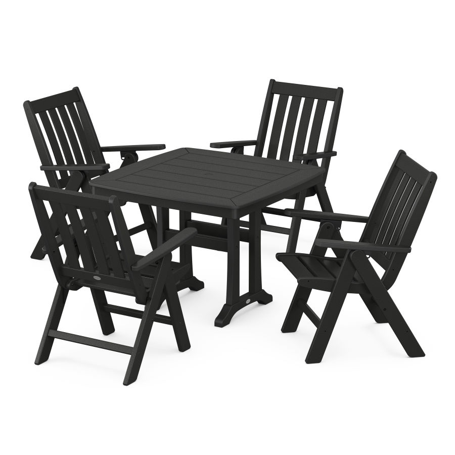 POLYWOOD Vineyard Folding 5-Piece Dining Set with Trestle Legs in Black