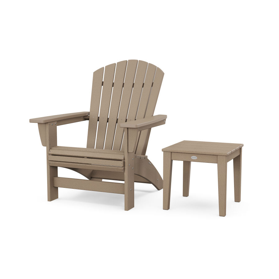 POLYWOOD Nautical Grand Adirondack Chair with Side Table in Vintage Sahara