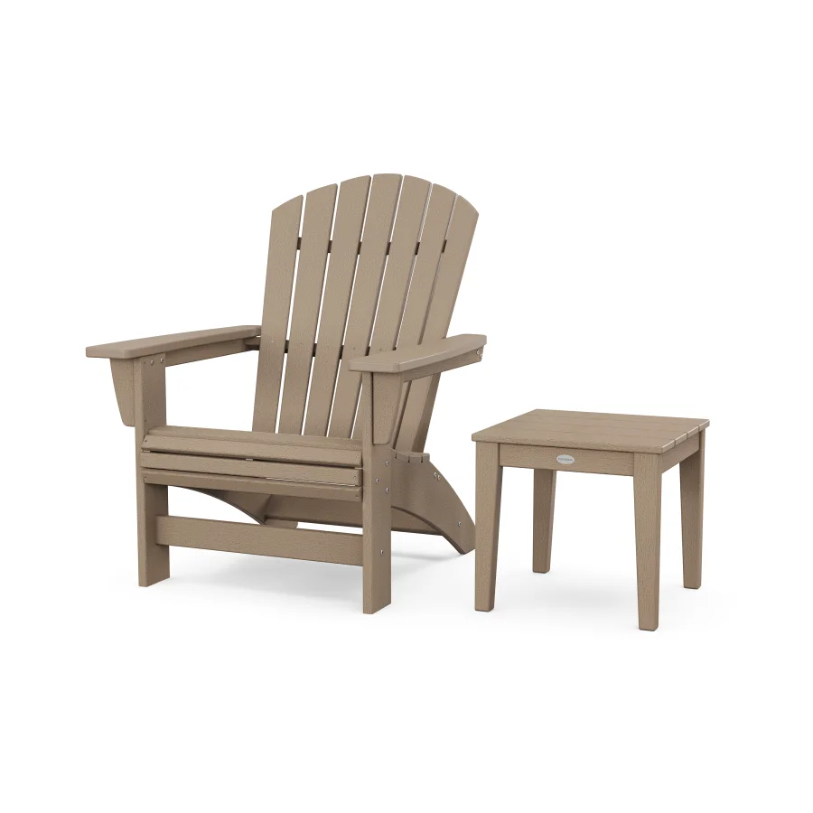 POLYWOOD Nautical Grand Adirondack Chair with Side Table in Vintage Sahara