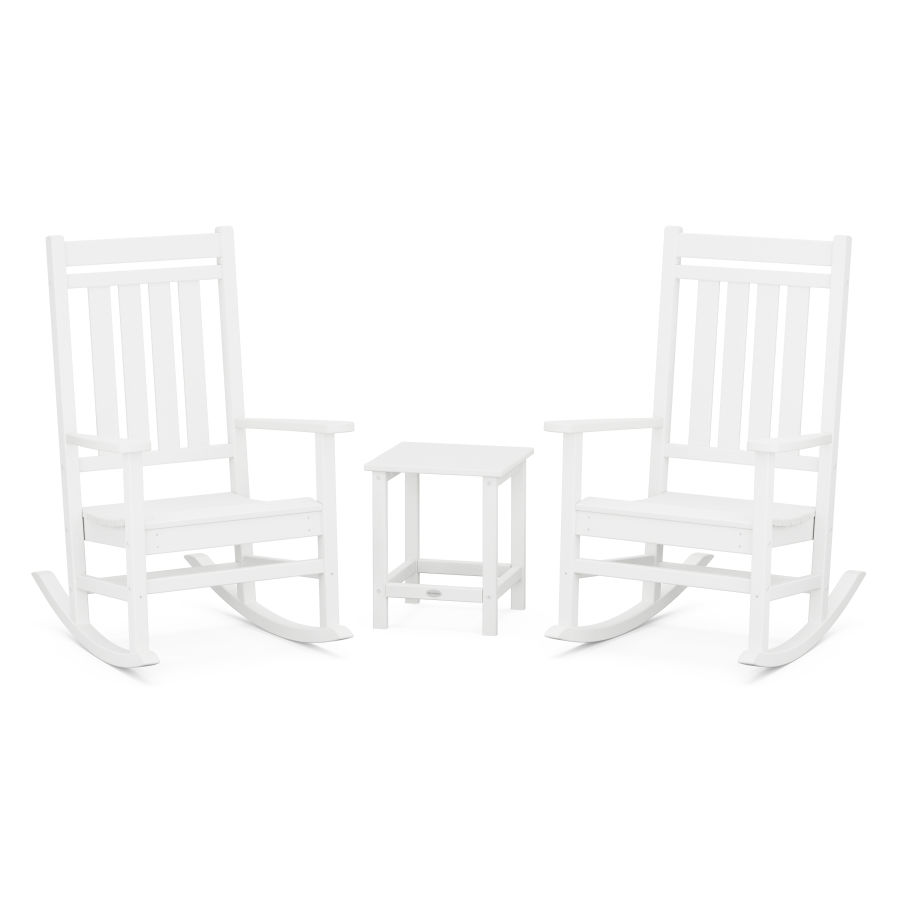 POLYWOOD Estate 3-Piece Rocking Chair Set with Long Island 18" Side Table in White