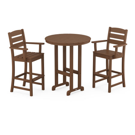 POLYWOOD Lakeside 3-Piece Round Bar Arm Chair Set in Teak