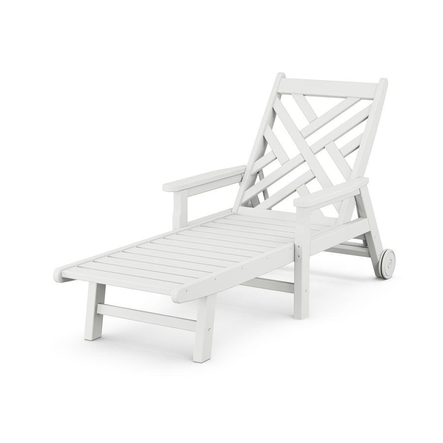 POLYWOOD Chippendale Chaise with Arms and Wheels in White