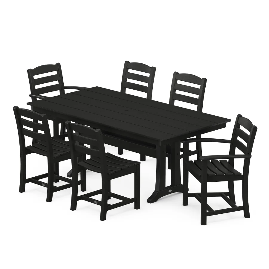 POLYWOOD La Casa Café 7-Piece Farmhouse Dining Set with Trestle Legs in Black