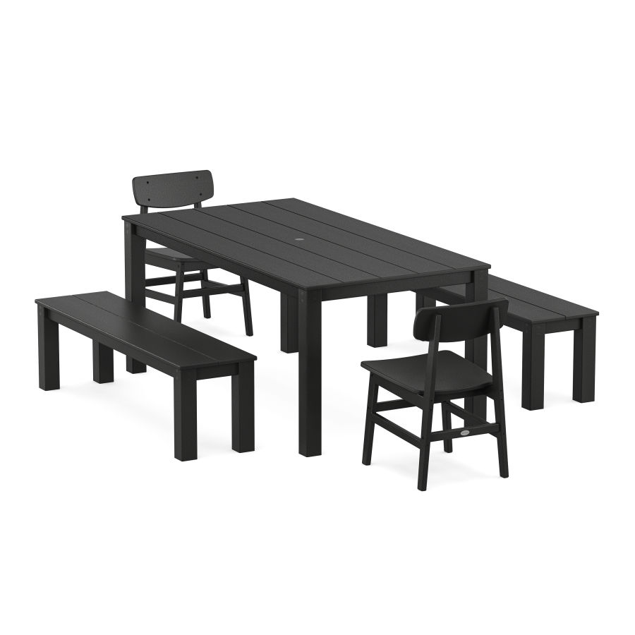 POLYWOOD Modern Studio Urban Chair 5-Piece Parsons Dining Set with Benches in Black