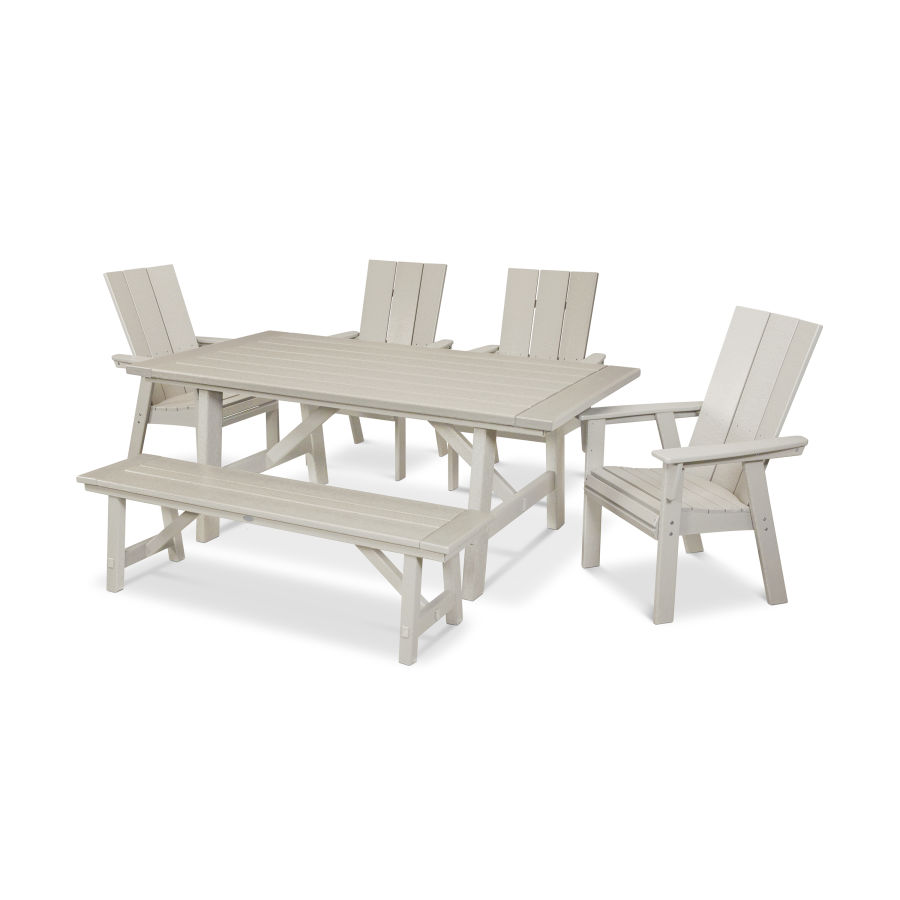 POLYWOOD Modern Adirondack 6-Piece Rustic Farmhouse Dining Set with Bench in Sand
