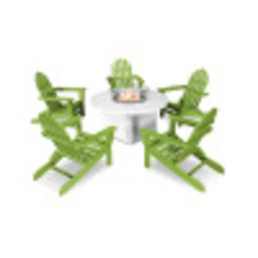 POLYWOOD Classic Folding Adirondack 6-Piece Conversation Set with Fire Pit Table in Lime