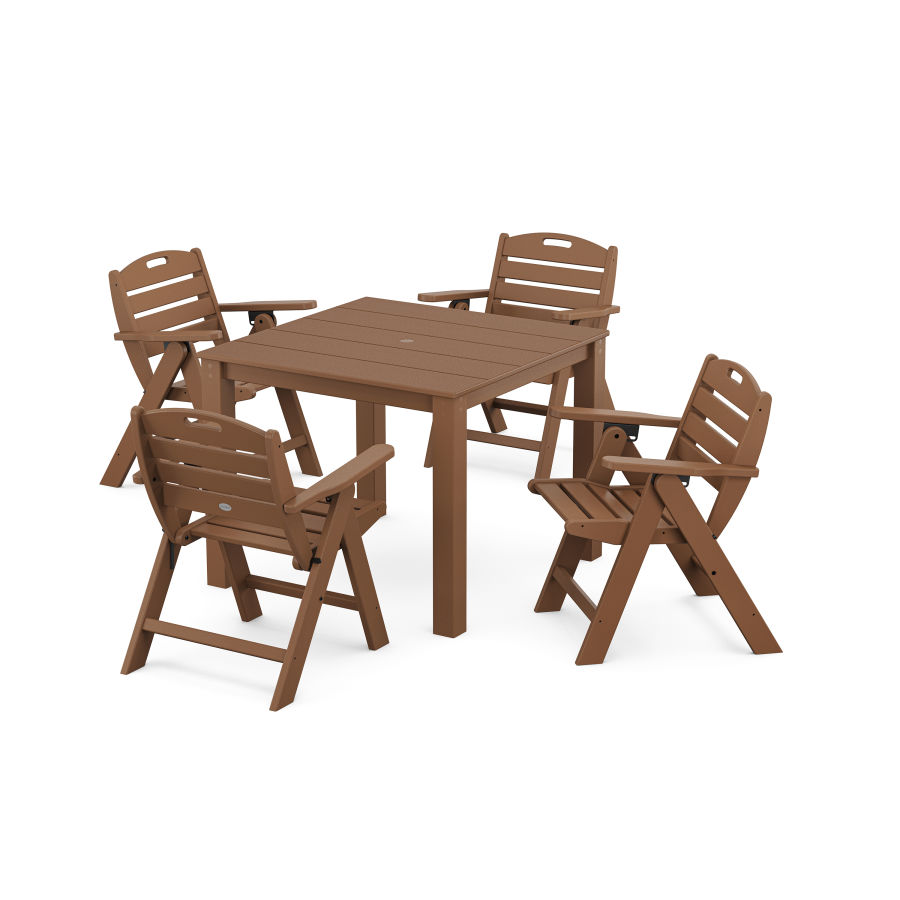 POLYWOOD Nautical Folding Lowback Chair 5-Piece Parsons Dining Set in Teak