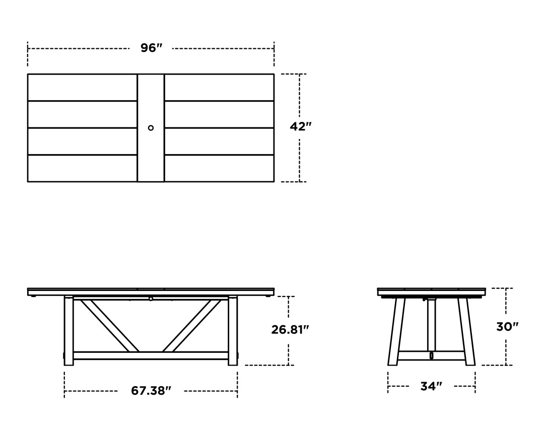 Dimensions for 96" A-Frame Dining Table