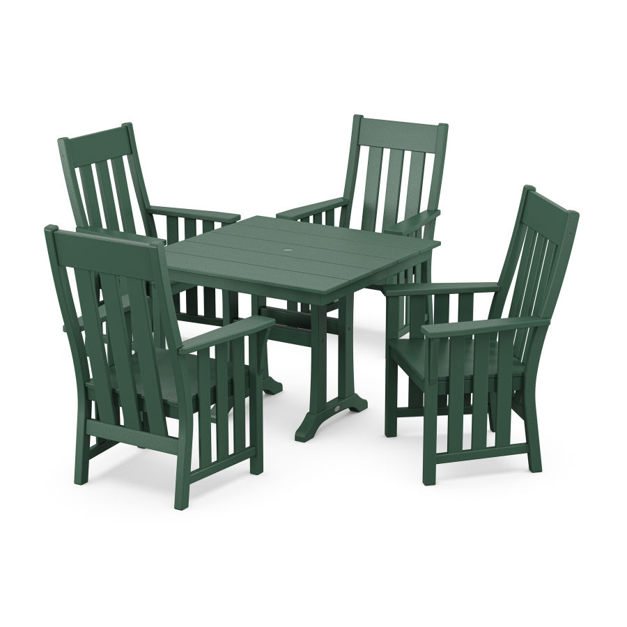 POLYWOOD Acadia 5-Piece Farmhouse Dining Set with Trestle Legs in Green