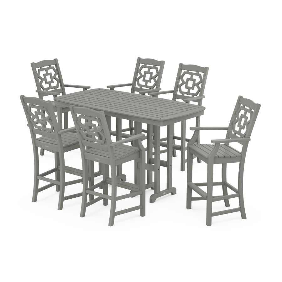 POLYWOOD Chinoiserie Arm Chair 7-Piece Bar Set in Slate Grey
