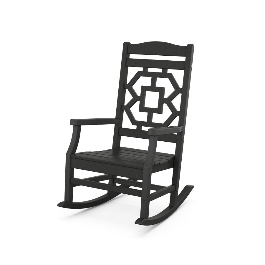 POLYWOOD Chinoiserie Rocking Chair in Black