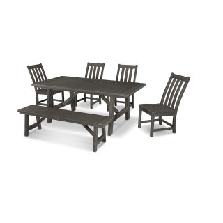 Vineyard 6-Piece Rustic Farmhouse Side Chair Dining Set with Bench in Vintage Finish