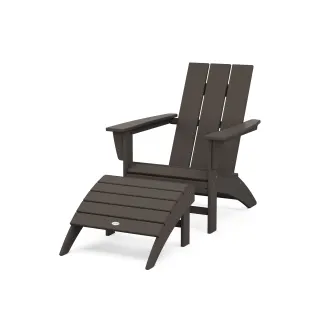 POLYWOOD Modern Adirondack Chair 2-Piece Set with Ottoman in Vintage Finish