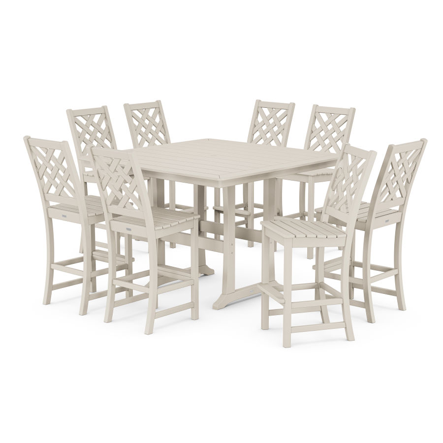 POLYWOOD Wovendale Side Chair 9-Piece Square Bar Set with Trestle Legs in Sand