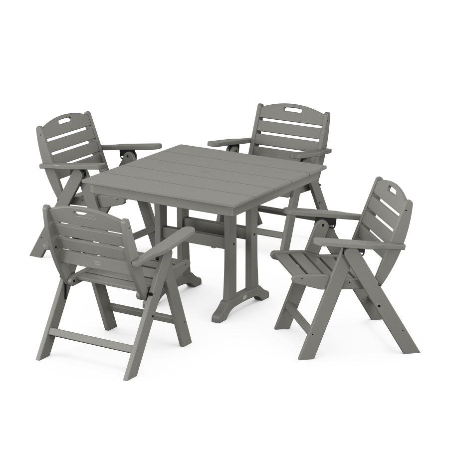 POLYWOOD Nautical Folding Lowback Chair 5-Piece Farmhouse Dining Set With Trestle Legs in Slate Grey