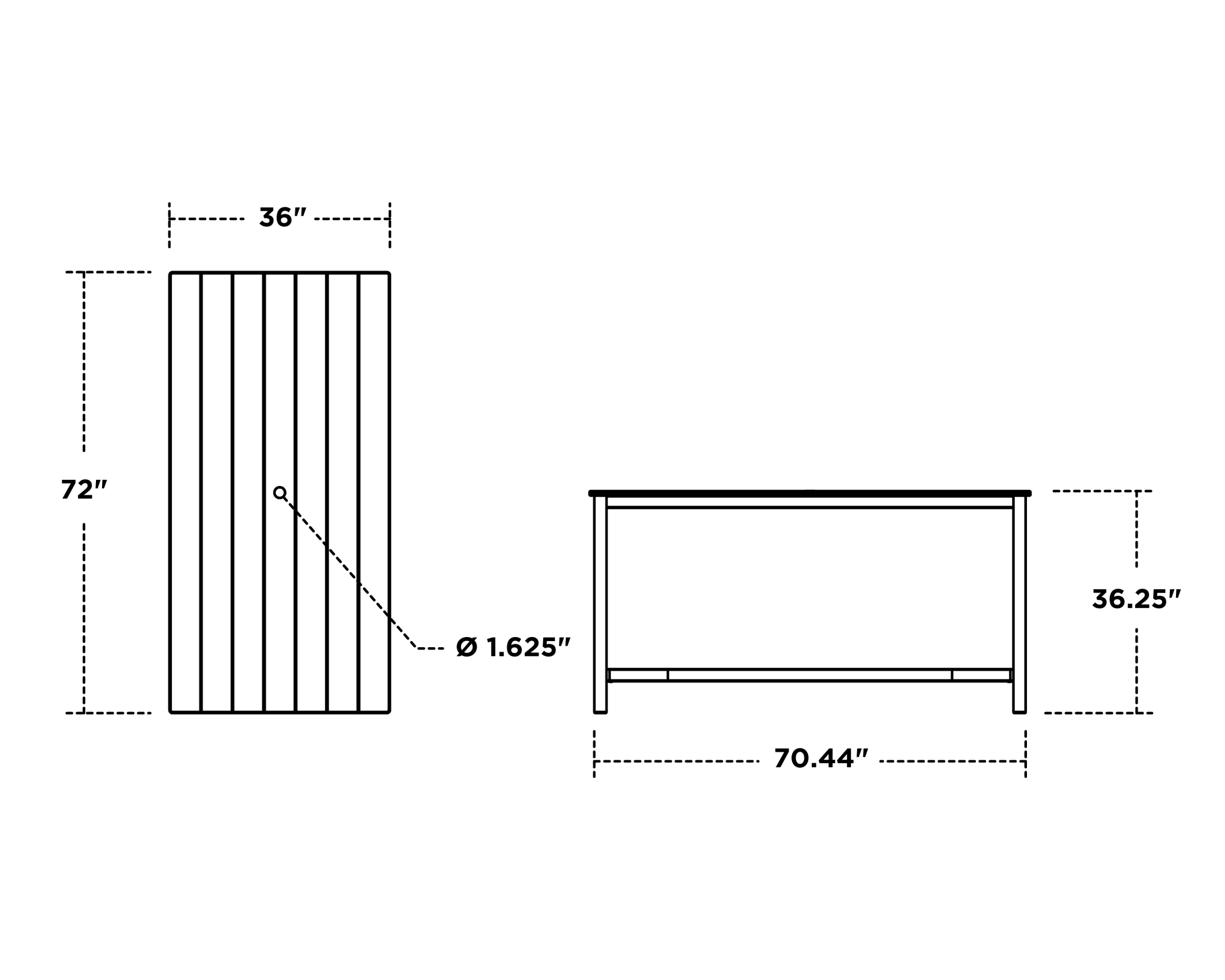 Dimensions for Main Street 36 x 72 Counter Table