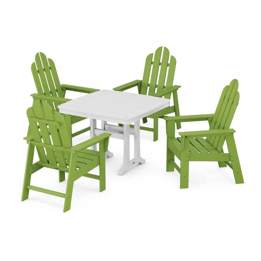 POLYWOOD Long Island 5-Piece Dining Set with Trestle Legs in Lime / White
