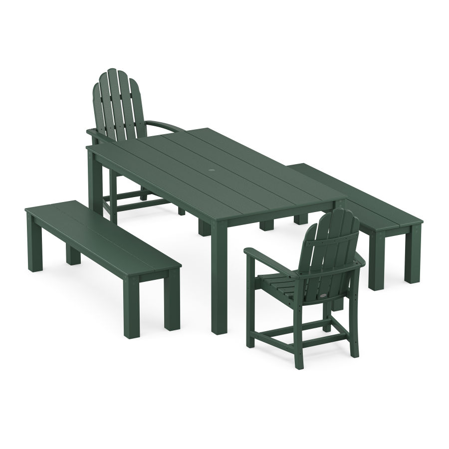 POLYWOOD Classic Adirondack 5-Piece Parsons Dining Set with Benches in Green