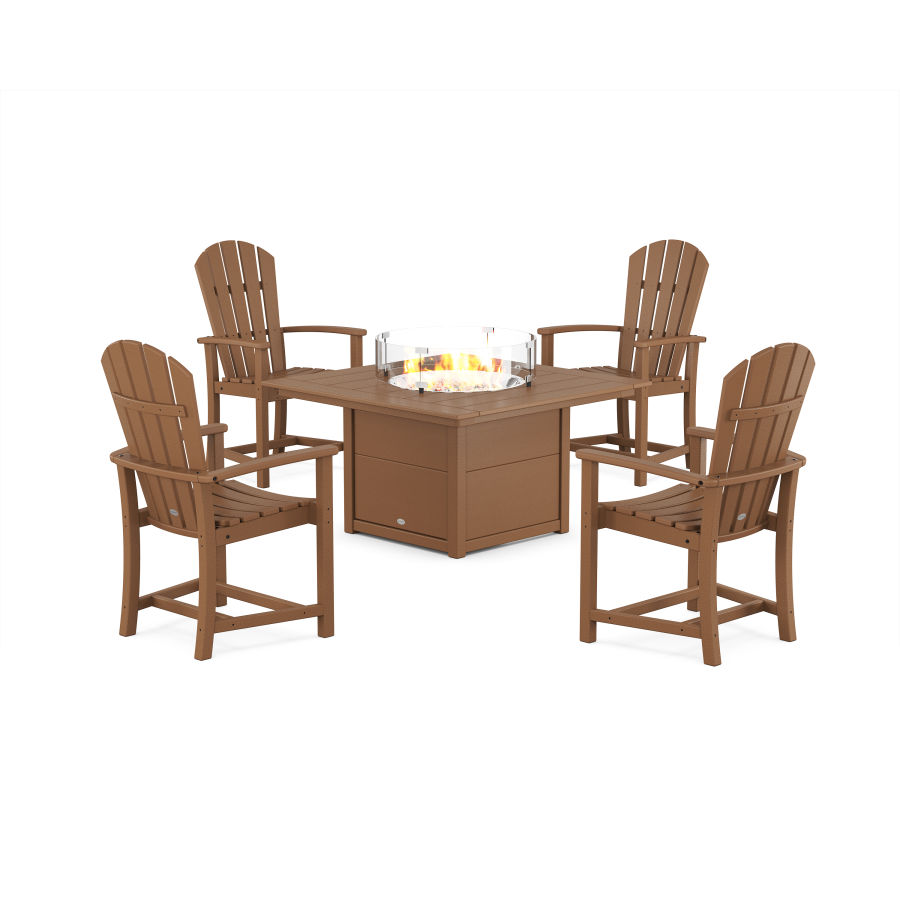 POLYWOOD Palm Coast 4-Piece Upright Adirondack Conversation Set with Fire Pit Table in Teak