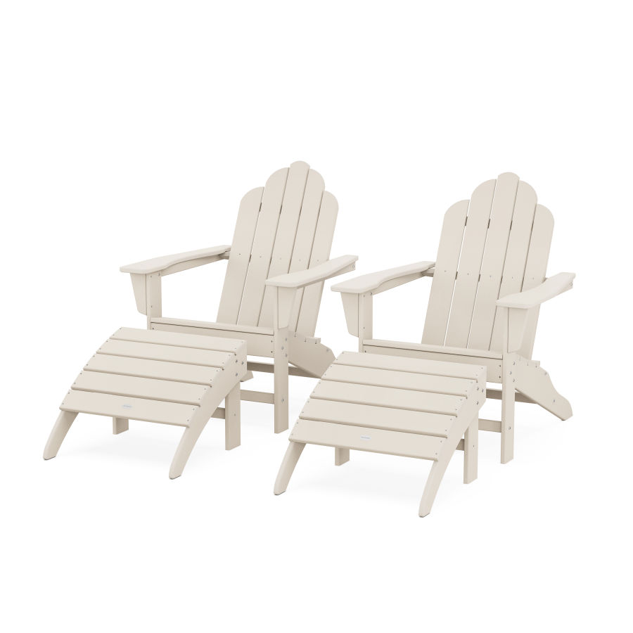 POLYWOOD Long Island Adirondack Chair 4-Piece Set with Ottomans in Sand