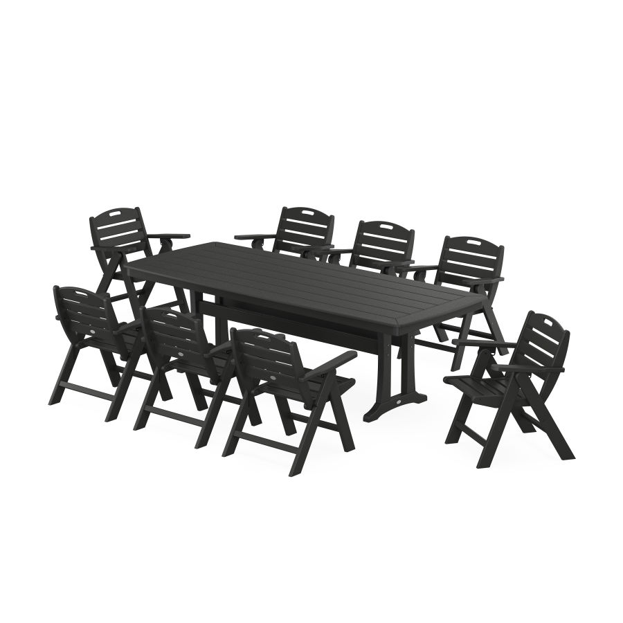 POLYWOOD Nautical Lowback 9-Piece Dining Set with Trestle Legs in Black
