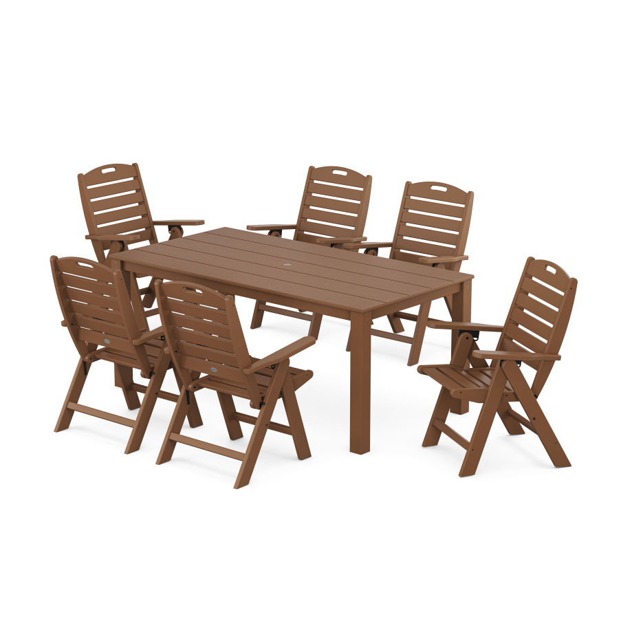 POLYWOOD Nautical Folding Highback Chair 7-Piece Parsons Dining Set in Teak