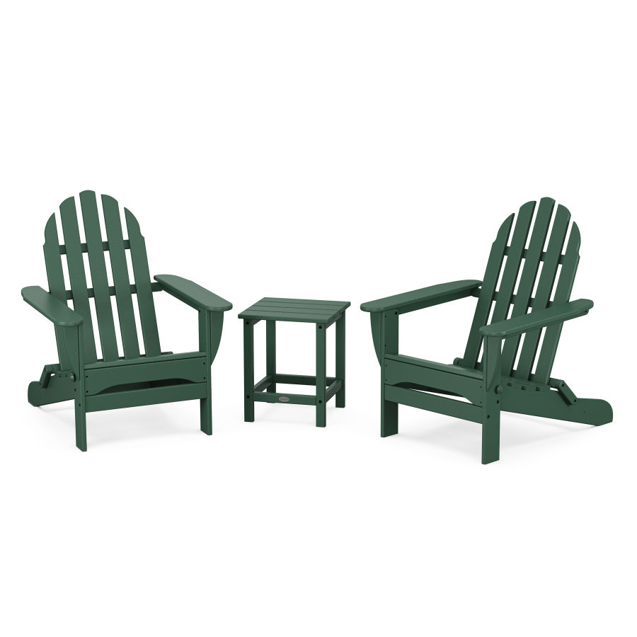 POLYWOOD Classic Folding Adirondack 3-Piece Set with Long Island 18" Side Table in Green