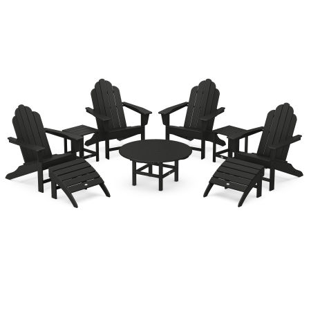 POLYWOOD Long Island Adirondack 9-Piece Conversation Group in Black
