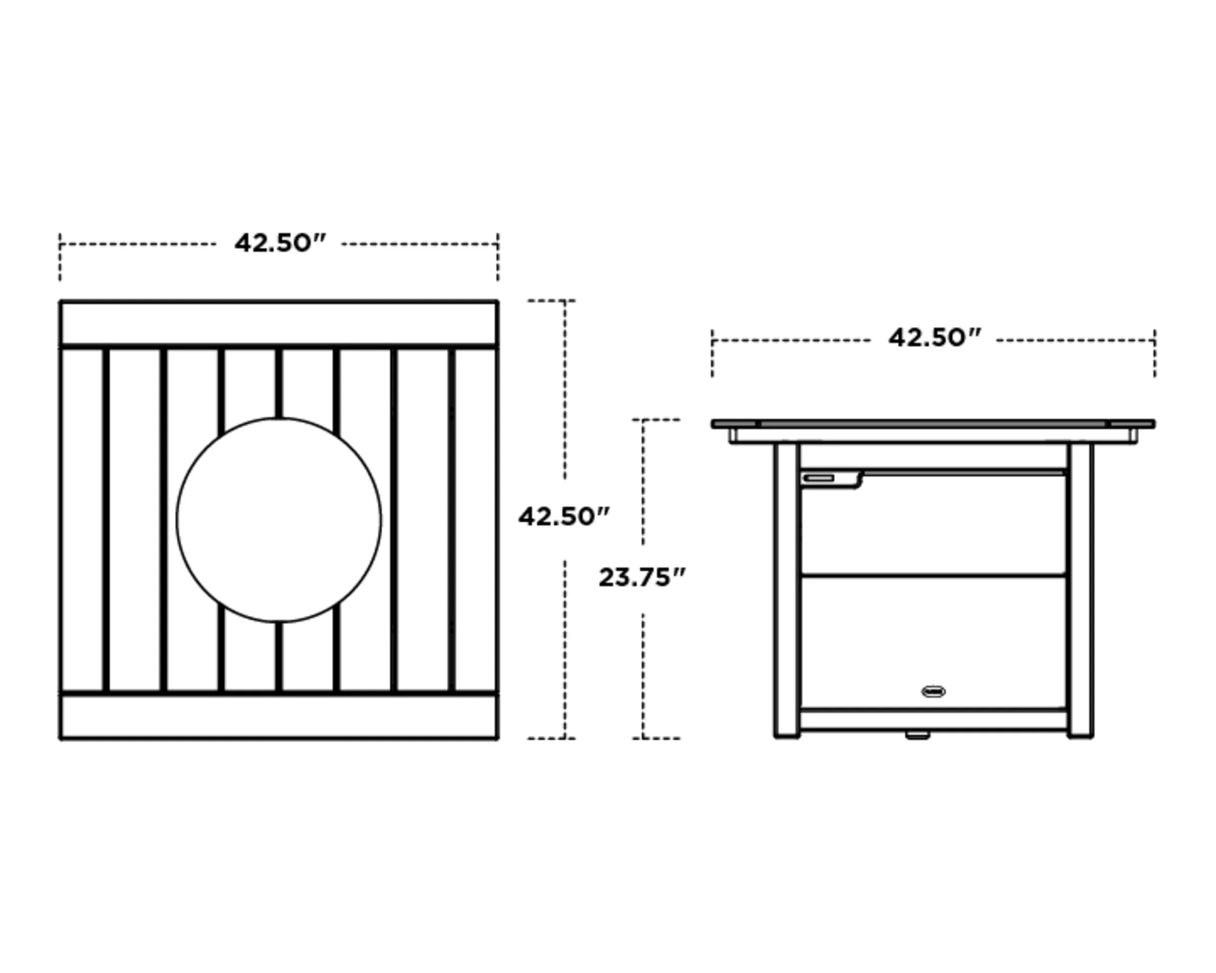 Dimensions for Square 42" Fire Pit Table
