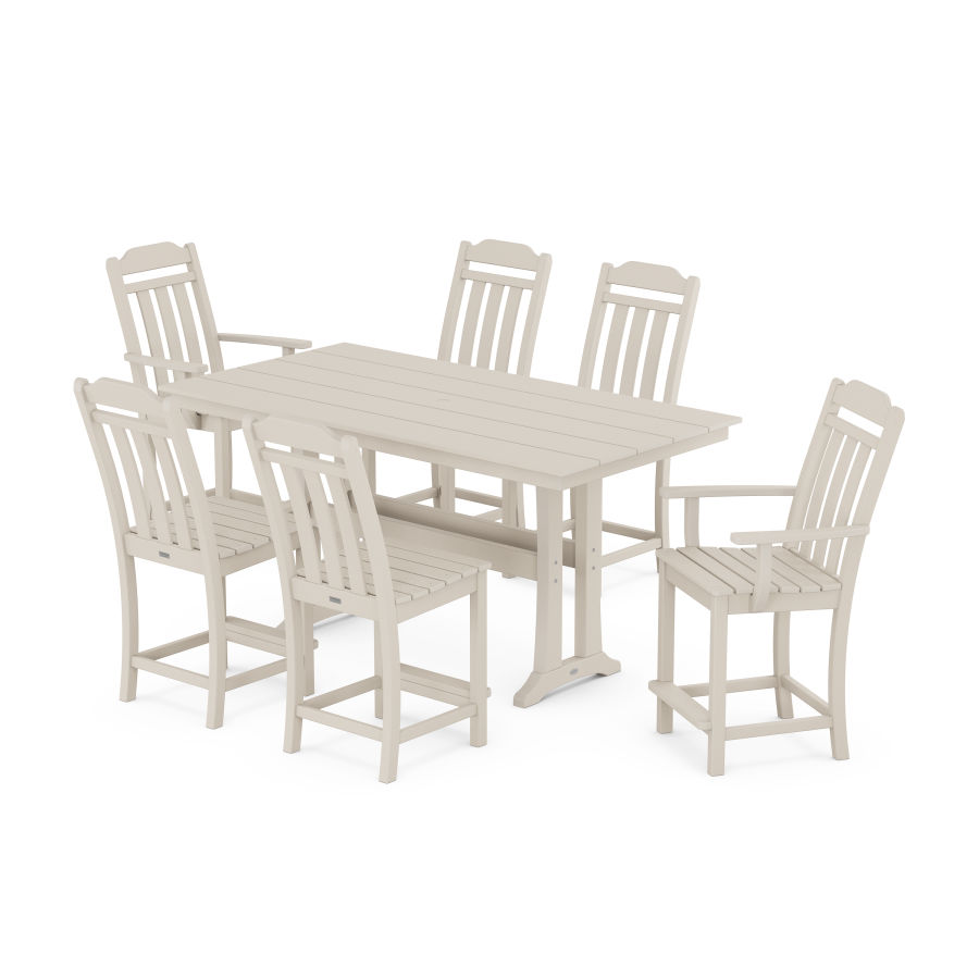 POLYWOOD Country Living 7-Piece Farmhouse Counter Set with Trestle Legs in Sand