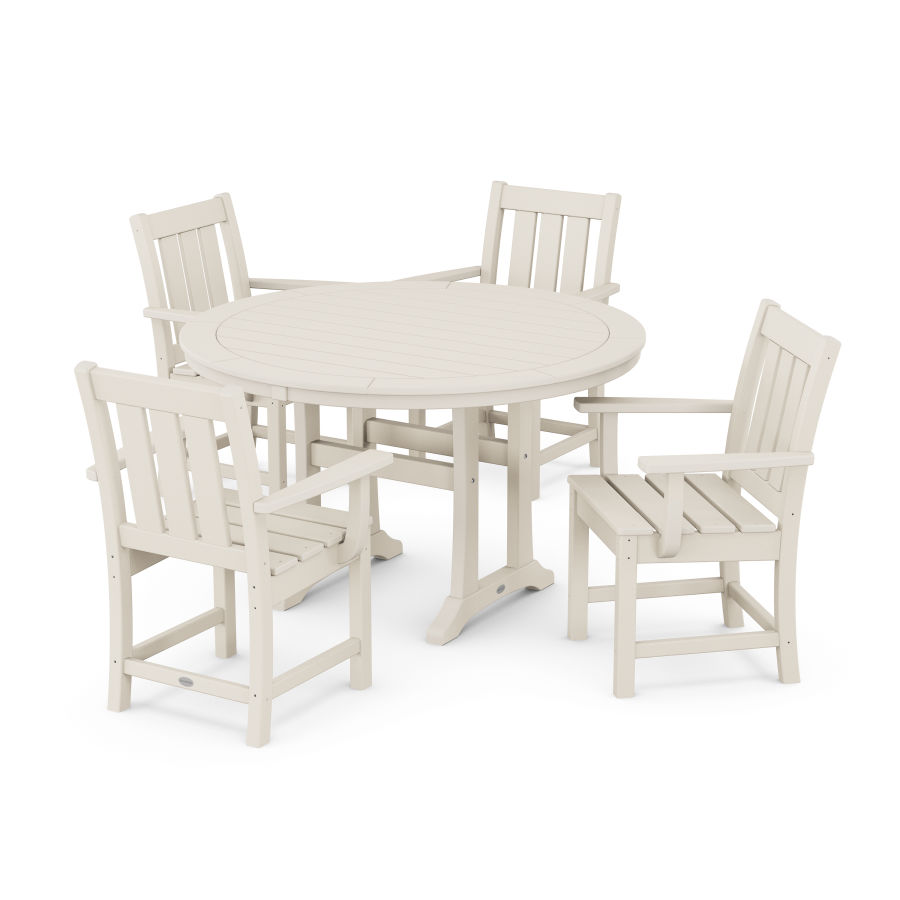 POLYWOOD Oxford 5-Piece Round Dining Set with Trestle Legs in Sand