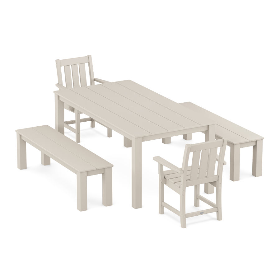 POLYWOOD Oxford 5-Piece Parsons Dining Set with Benches in Sand