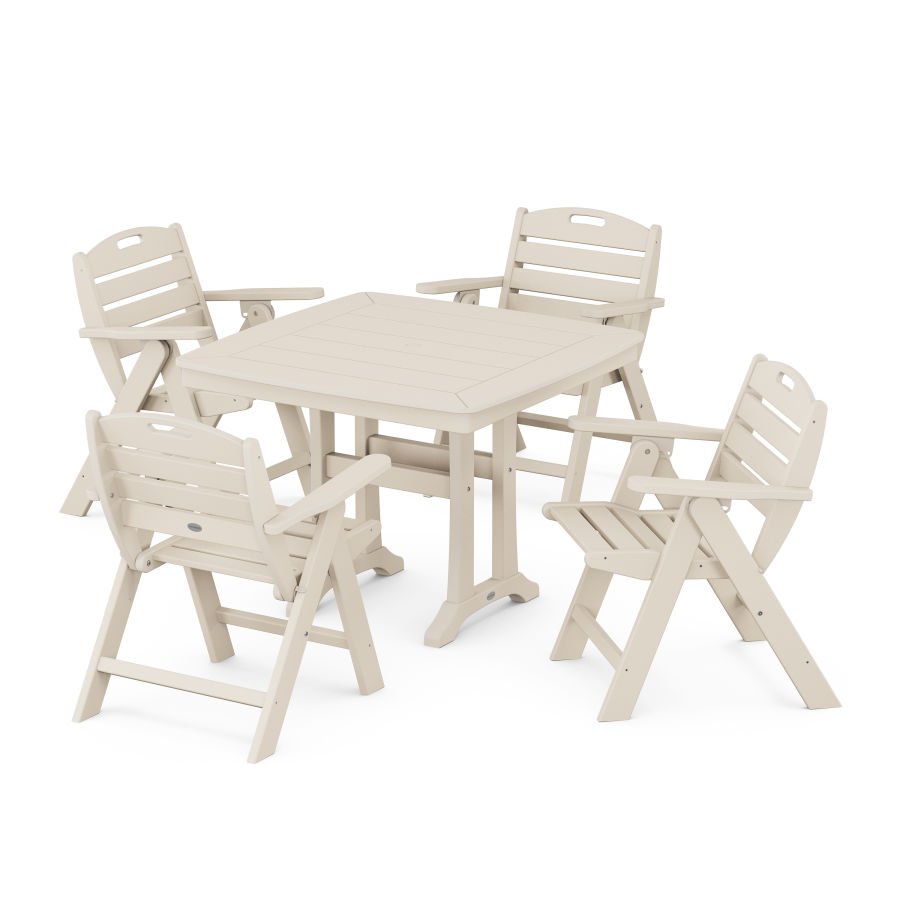 POLYWOOD Nautical Folding Lowback Chair 5-Piece Dining Set with Trestle Legs in Sand