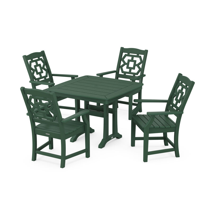 POLYWOOD Chinoiserie 5-Piece Dining Set with Trestle Legs in Green