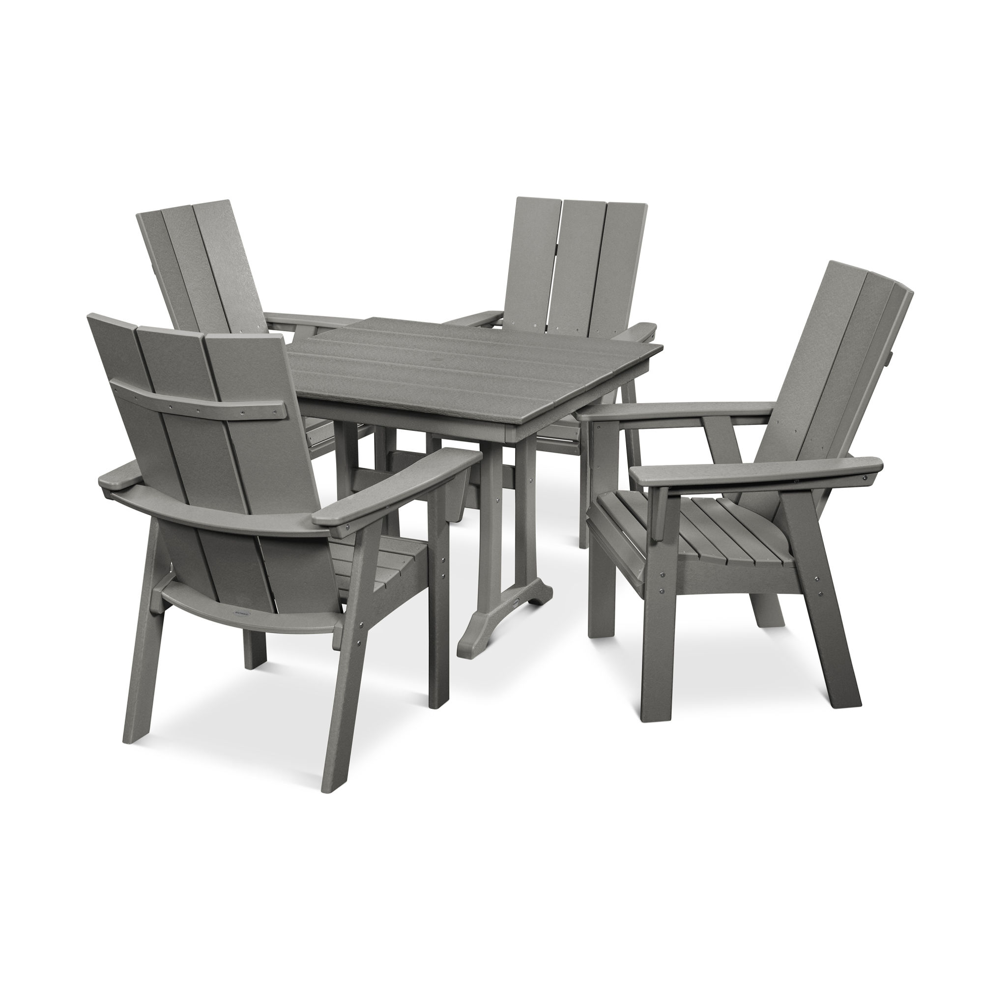 POLYWOOD® Modern Curveback Adirondack 5-Piece Farmhouse Trestle Dining ...