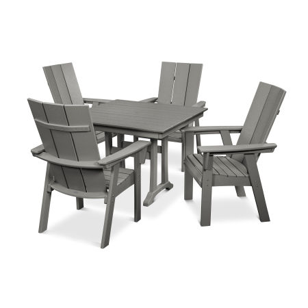 POLYWOOD Modern Curveback Adirondack 5-Piece Farmhouse Trestle Dining Set