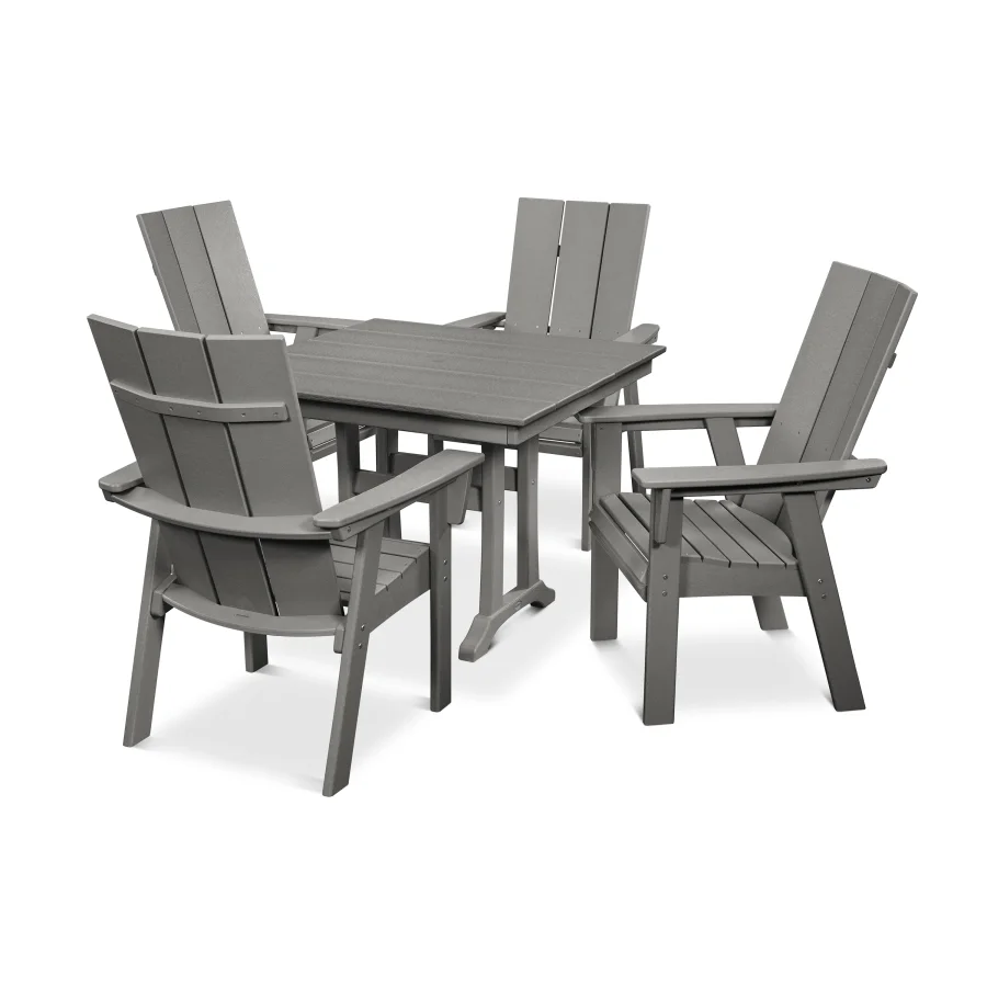 POLYWOOD Modern Curveback Adirondack 5-Piece Farmhouse Trestle Dining Set